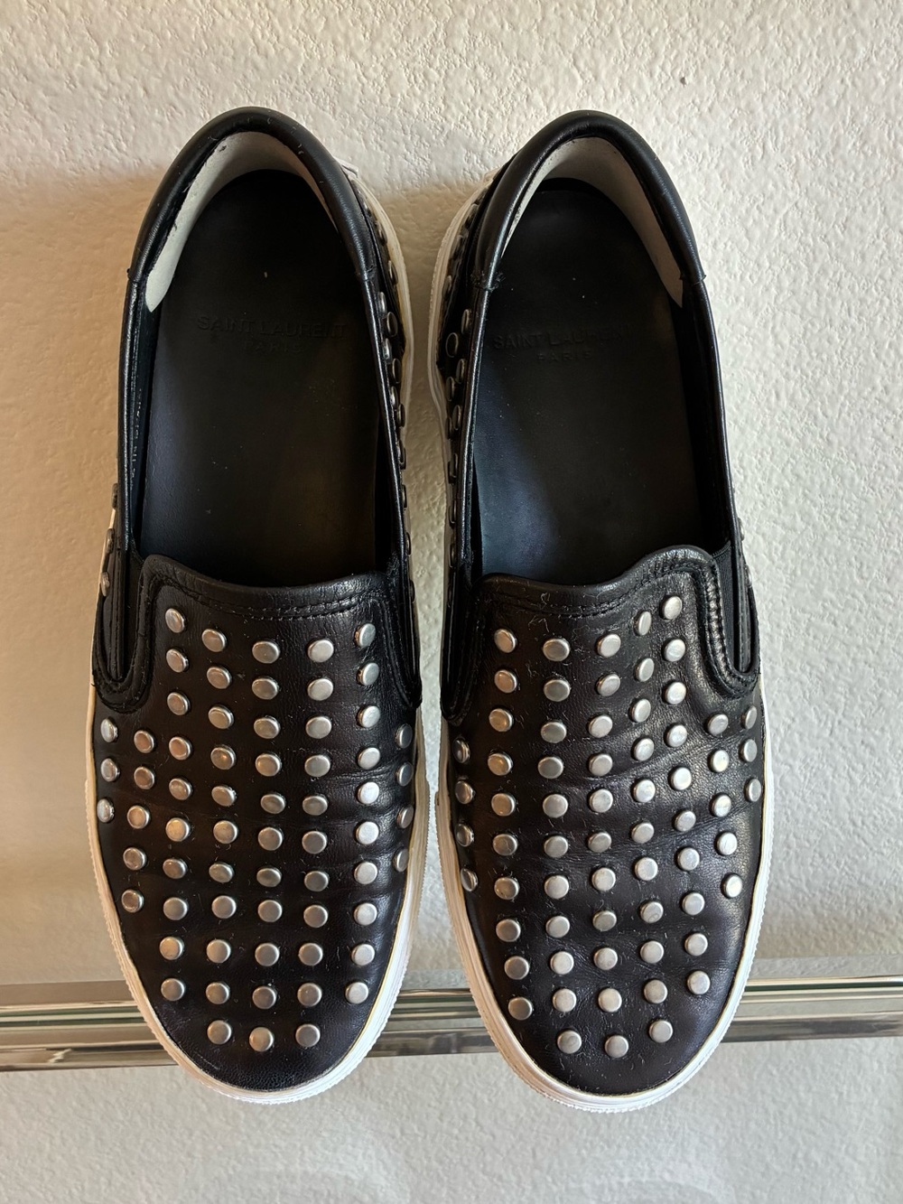 Saint Laurent 37.5 Black Studded Slip-On Sneakers - Picture 3 of 10